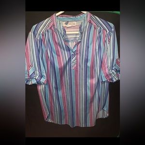 Vintage Top Notch Multicolored Striped 1/4 Button
